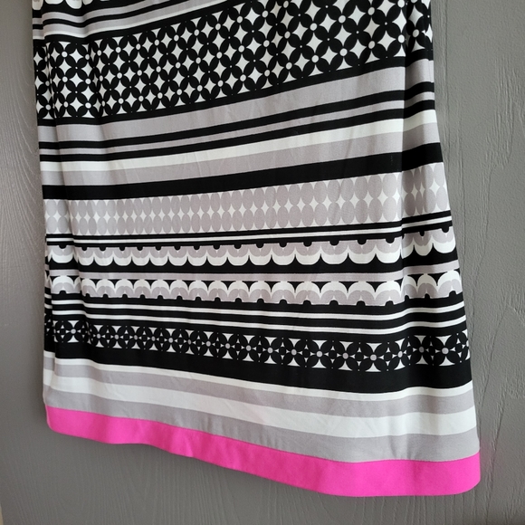 Eliza J Striped Geometric Dress Black White Gray Fuscia Size 8 - Picture 5 of 9